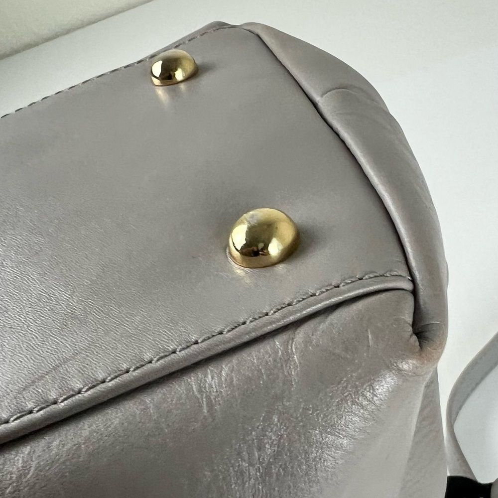 Modalu London Leather Satchel Taupe/Grey Gold Hardware Double Zip Bag - Picture 10 of 16
